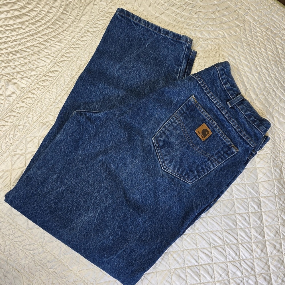 Vintage Carhartt B113 Mens 40x32 Dark Stone Wash Denim Jeans Heavy Duty Work